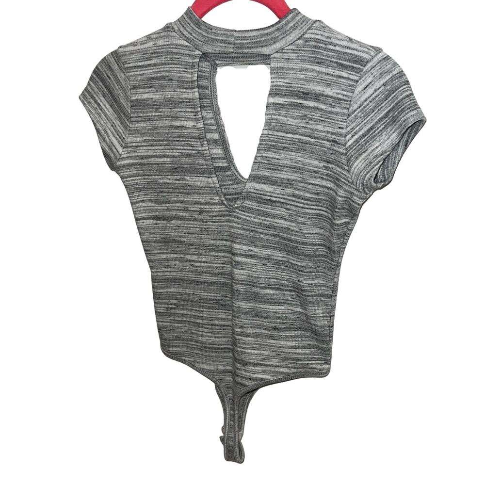 Black Bead Womens Short Sleeve Ribbed Bodysuit, One Piece Grey, White, S NWOT